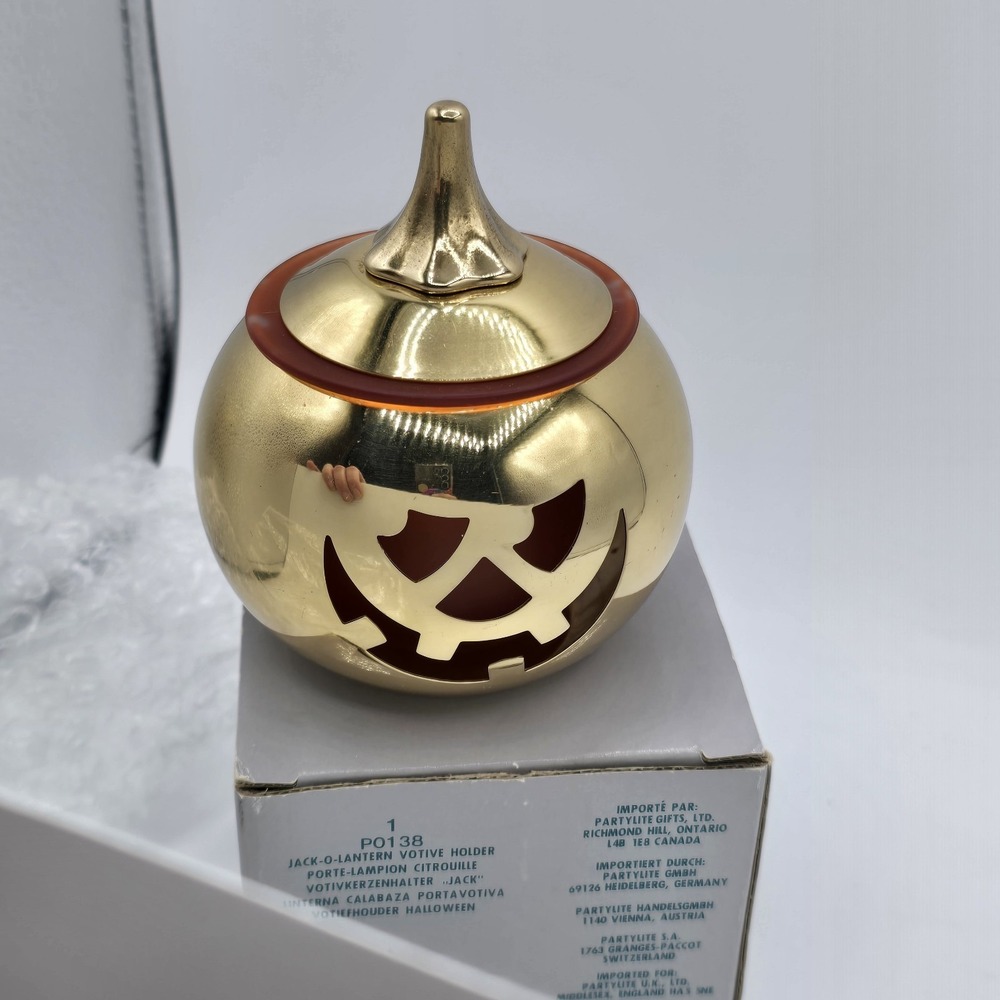PartyLite  P0138 Brass Jack-O-Lantern Votive Candle Holder - W/Box - Halloween